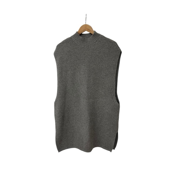 Dries Van Noten Sweaters - Dries Van Noten Grey Wool Alpaca Sleeveless Mock Turtleneck Oversize Sweater S